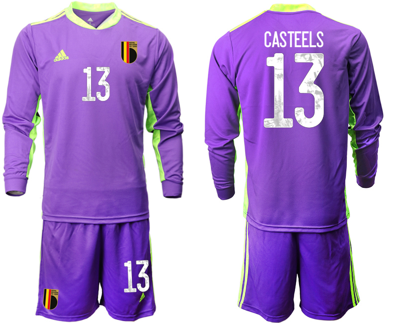 Men 2021 European Cup Belgium purple Long sleeve goalkeeper #13 Soccer Jersey1